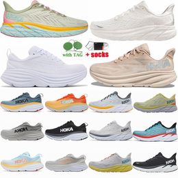 Hokia koşu ayakkabıları bondi 8 clifton 9 erkek eğitmenleri hokas tasarımcı jogging yürüyüş spor ayakkabıları üçlü beyaz yardımcı siyah gri sis spor salonu pembe kadın ayakkabı