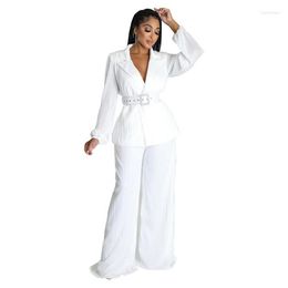 Women's Two Piece Pants Selling Suit Wide Leg Skirt White Temperament Sexy Pleated Loose Fitting Casual Solid Color Set