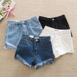 Women's Jeans 2023 Summer Denim Shorts Fashion Casual Solid Colour Loose High Waisted Women Black LuckBN