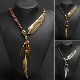 Navel Bell Button Rings Bohemian Style Rope Chain Leaf Feather Pattern Pendant For Women Fine Jewelry Collares Statement Necklace EIG88 230830