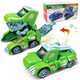 Diecast Model Deform Dinosaur Toys for Boys Girls 2 in 1 Toy Kids Transforming LED Car with Music 230829