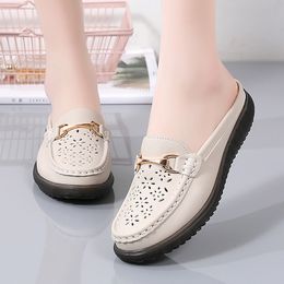 Dress Shoes Summer hollowed out mother shoes female leather soft sole middleaged and elderly shallow mouth breathable comfortable flat non 230829