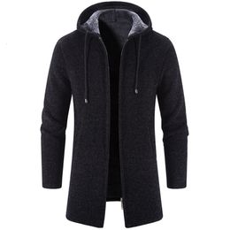 Men s Sweaters 2023 Winter Fleece Cardigan Men Thick Hooded Long Sweaterscoat Male Warm Knitted Sweater Jackets Causal Outwear Windbreaker 230830