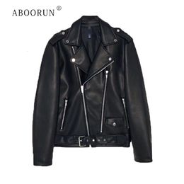 Men's Leather Faux Leather ABOORUN Men's Motorcycle Leather Jackets Punk Zippers PU Leather Jackets Spring Autumn Leather Coat for Male 230829