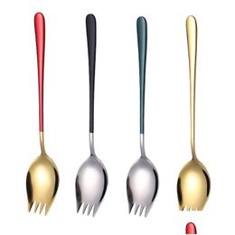 Spoons High Quality Colorf Salad Fork Titanium Metal Spaghetti Spoon 304 Stainless Steel Spork Drop Delivery Home Garden Kitchen Dinin Dh1T6