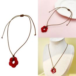 Pendant Necklaces E0BE Fashion Red Acrylic Flower Necklace Hollow Charm Clavicle Chain Jewellery Gift Women Girl Teen