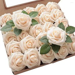 Decorative Flowers 25 Heads Artificial Rose PE Foam Fake Flower Bouquet Gift Box DIY Wedding Party Home Decoration Accessories