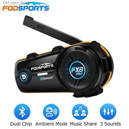 New Fodsports FX8 Pro Bluetooth 5.0 Motorcycle Intercom Helmet Headset 8 Rider 1000M Interphone FM Music Share Background Sound Q230830