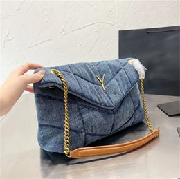 2023 Mode Denim Klappe Umhängetasche Frauen Umhängetaschen Rucksack Geldbörse Handtaschen Naht Leder Damen Metallketten Clamshell Messenger Designer Taschen