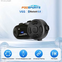 1PC Fodsports V6S Bluetooth 5.0 Helmet Headset Motorcycle Intercom Moto Interphone 6 riders Intercomunicador FM Q230830