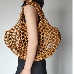 Evening Bags Large Capacity Wooden Beaded Handbag Luxury Design Handmade Hollow Out Shoulder Bag Summer Beach Tote Clutch 2023