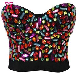 BRAS Burlesque Candy Renk Reçine Gem Çivili Push Up Bra Budier Crop Top Soutien Gorge Punk Rock Club Partisi Kadınlar Braliette2659