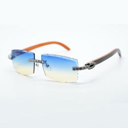 New cool sunglasses 3524031 with XL diamond and natural orange wooden legs 57 mm cut lens