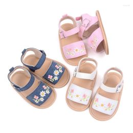 Sandals Baby Shoes Summer Girl Toddler Flats Soft Rubber Sole Anti-Slip Floral Embroidery Crib First Walker