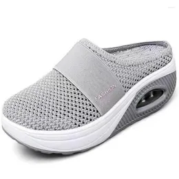 Slippers 2023 Fashion Women's Lazy Thick Sole Air Cushion Hollow Out Mesh Breathable Baotou Half Drag Shoes Comfortable