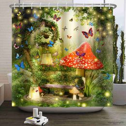 Shower Curtains Enchanted Forest Shower Curtain Fairy Tale Wonderland Garden Gothic Waterproof Shower Curtain for Bathroom Decor R230831