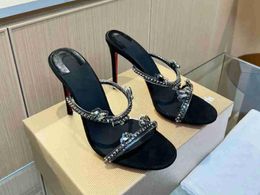 5A ChrisL 5730290 100mm Pump 10cm High Heels Crystals Sandals Pumps Slippers Mules Discount Desinger Shoes For Women Size 35-41 Fendave