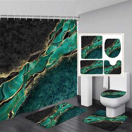 Shower Curtains Black White Marble Shower Curtain Set Abstract Art Textured Pattern Modern Bathroom Decor Non-slip Rug Bath Mat Cover R230830