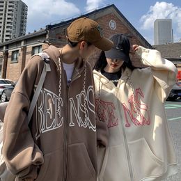 Men's Hoodies Sweatshirts American hiphop couple jacket men autumn and winter fleece heavy brand hooded cardigan sweater y2k oversize zip up hoodie 230829