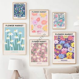 Bunte abstrakte Kunst Leinwand Malerei Blumenmarkt botanische Poster und Drucke nordische Wandbilder für Wohnzimmer Mädchen Schlafzimmer Dekoration kein Rahmen Wo6