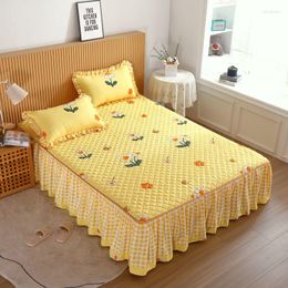 Bed Skirt Korean Girls' 1pcs Thickened Anti Slip Dust Proof Cover Mattress Protector Pillow Bedding Supplies