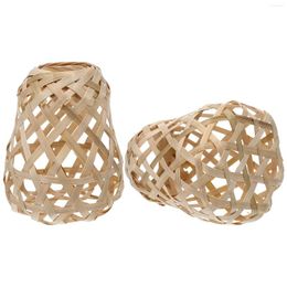 Pendant Lamps 2 Pcs Bamboo Lampshade Cover Ornaments Hanging Light Covers Decorative Weaving Indoor Bulb Guard