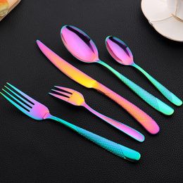 Dinnerware Sets 30Pcs Cutlery Stainless Steel Vintage Set Knife Forks Tea Spoons Silverware Kitchen Colourful Tableware