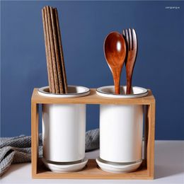 Dinnerware Sets Black Line Ceramic Chopstick Canister Household Creative Kitchen Wooden Rack Chopsticks Holder