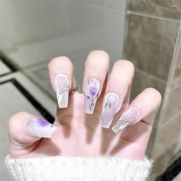 False Nails Manicure Purple Artificial Unique Design Press-on For Nail Art Starter Beginners