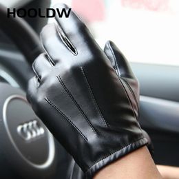 Mittens HOOLDW Winter Gloves Men Women Black PU Leather Cashmere Warm Driving Touch Screen Waterproof Tactical 230829