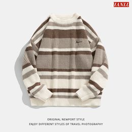 Men s Sweaters Autumn Winter Men Stripe Embroidery Knitting Pullover Korean Fashion Streetwear Clothing Sweater Male 230830