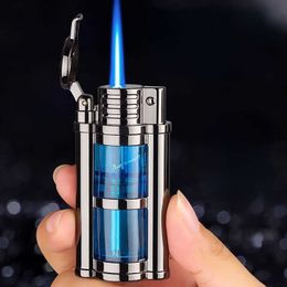 2023 New Transparent Visible Fuel Bin Torch Windproof Butane Lighter Men's Gift Cigarette Accessories Cigar Igniter P1VO