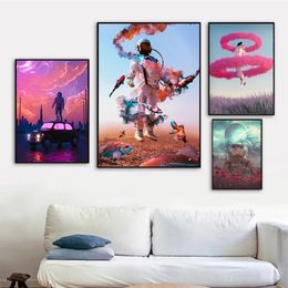 Canvas Painting Japanese Cartoon Fantasy Space Astronaut Flower Poster Wall Art Picture Mural Bedroom Living Room Home Decor No Frame Wo6