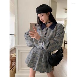 Women's Jackets Age Reducing College Style Colour Matching Lapel Plaid Jacket For Autumn 2023 Casual Loose Long Sleeved Top