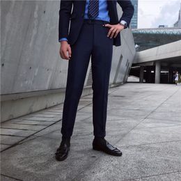 Men's Suits 2023 Design Men High Waist Trousers Solid England Business Casual Suit Pants Belt Straight Slim Fit Bottoms Clothing W51