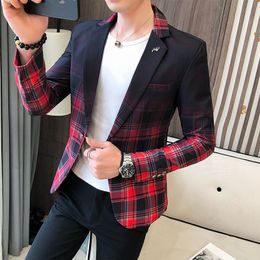 Men's Suits Blazers Fashion Men Plaid Blazers Men's Casual Dinner Suit Business Single Breasted Blazer Male Brand Slim Fit Wedding Blazers Jackets 230829