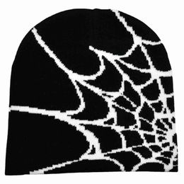 Ball Caps Dicusph Y2k Gothic Spider Web Jacquard Knitted Hat Hip Hop Warm Wool Hat Cold Hat