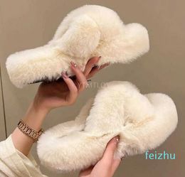 Slippers Women's Winter with Fur Slider Soft Fur Indoor Women's Platform Toe Fluffy House Ytmloy Zapatilla Mujer