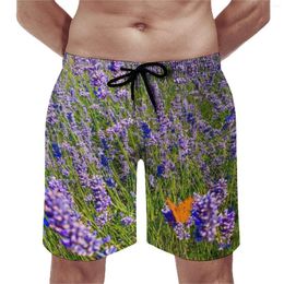 Men's Shorts Board Lavender Field Casual Swim Trunks Purple Flower Print Men Fast Dry Running Trendy Plus Size Beach Short Pants