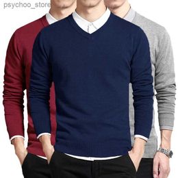 Cotton Sweater Men Long Sleeve Pullovers Outwear Man V Neck Male Sweaters Fashion Brand Loose Fit Knitting Clothing Korean Style Q230830