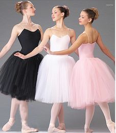 Stage Wear Adult Romantic Ballet Tutu Dance Rehearsal Practice Skirts Swan Costumes For Women Long Tulle Dresses White Pink Black Color