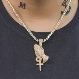 Pendant Necklaces Iced Out Praying Hand Necklace Dad Jewellery