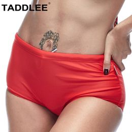 set Taddlee Brand Swim Bikini Bottoms Women Swimsuits Solid Red Color Classic Cut Basic Bathing Suits Full Coverage High Waist