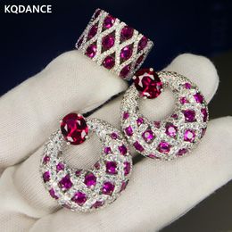 Pendants Kqdance Created Emerald Green Tanzanite Ruby Earrings with Blue/red Stone White Gold Plated Rings Jewellery Sets 2022 Trend