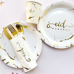 Decorative Objects Figurines Ramadan Decoration Disposable Tableware Eid Mubarak Paper Plates Cups Kareem Decor Islam Muslim alFitr Party 230829