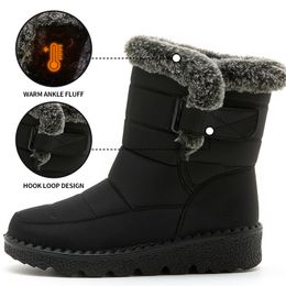 Winter Women Snow Boots Solid color Fur Collar Artificial Rabbit fur high tube Warm Waterproof Womens boots Casual shoes Big Size 35-44