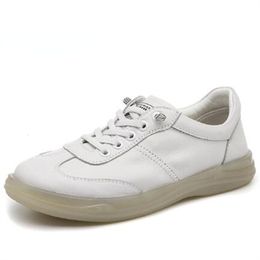 Dress Shoes Top Soft Cowhide White Woman Sneakers Comfortable Allmatch Temperament Flat Ladies Leather 230829