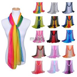 Scarves Trendy Women Gradient Colours Chiffon Silk Scarf Ladies Outdoor Casual Shawl Rainbow Beach Towel Girls Neck Decorative Scarves HKD230830