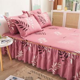 Bed Skirt 3Pcs Flower 2 Pieces Pillowcase Bedspread Wedding Double Multi Size Mattress Cover Bedding