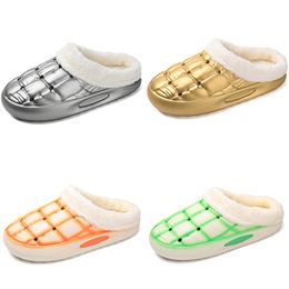 2023 Winter fleece thickened slippers warm home cotton men woman golden silver green orange black trend couple shoes color5